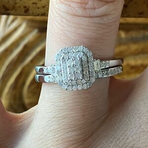 Natural White Diamond Sterling Silver Ring Set Size 8